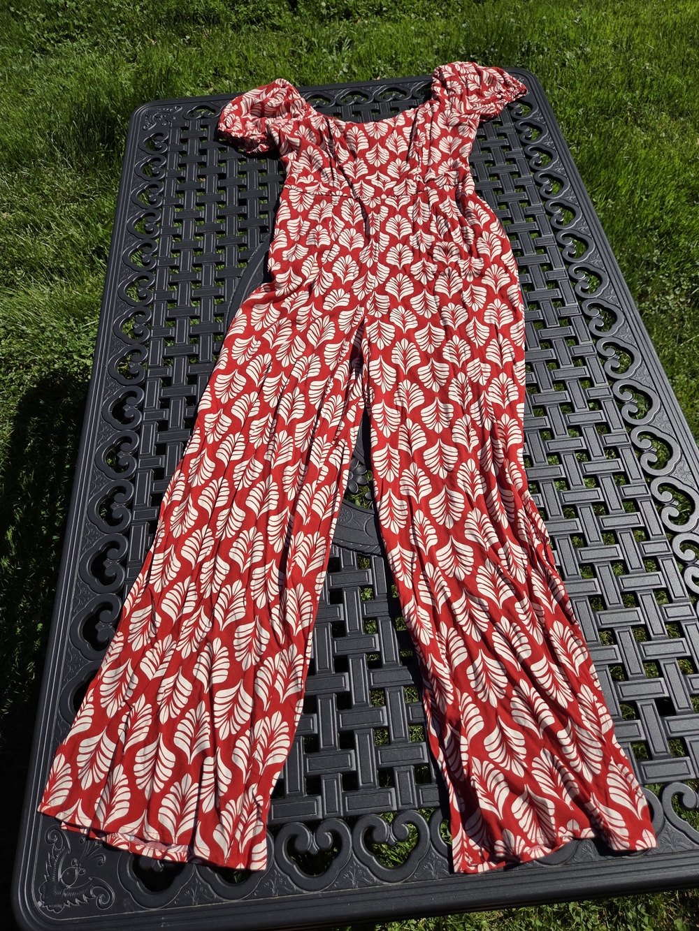 As U Wish Red Leaf-Print Jumpsuit - Picture 5 of 9